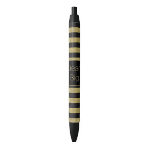 Bolígrafo De Tinta Negra Oro elegante y grande ideal de las rayas negras