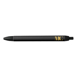 Bolígrafo De Tinta Negra Oro Negro Monograma Elegante Moderno