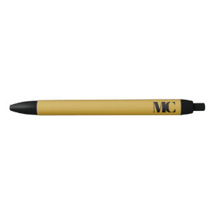 Bolígrafo De Tinta Negra Oro Negro Monograma Monogramado Elegante Moderno