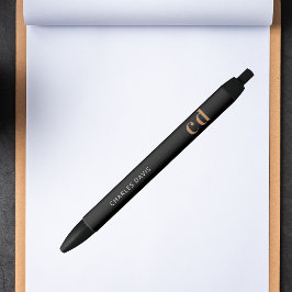 Bolígrafo De Tinta Negra Oro negro nombre monograma personalizado minimalis