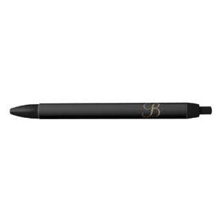 Bolígrafo De Tinta Negra Oro Negro Nombre Personalizado y Monograma