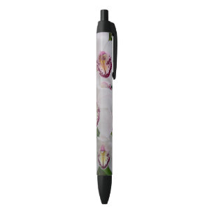 Bolígrafo De Tinta Negra Orquídeas Blancas Hermosas Flores Tropicales