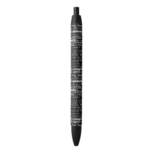 Bolígrafo De Tinta Negra Palabras inspiradoras blancos y negros (Frente vertical)
