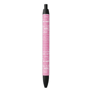 Bolígrafo De Tinta Negra Palabras Inspiradoras rosa y blanca