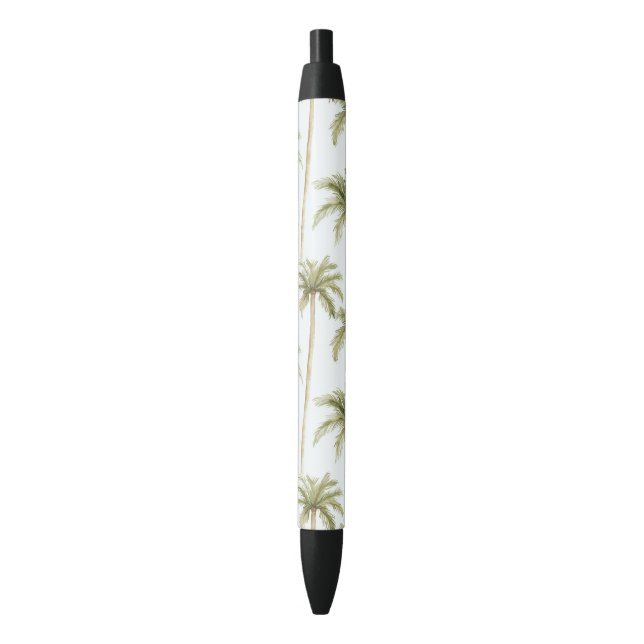 Bolígrafo De Tinta Negra Palmeras blancas verdes tropicales (Frente vertical)
