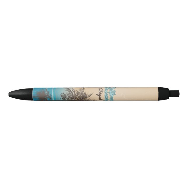 Bolígrafo De Tinta Negra Palmeras y playa de California, (Anverso)