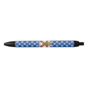 Bolígrafo De Tinta Negra Pan de jengibre - Patrón de copos de nieve azules 