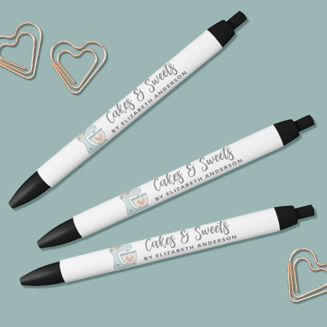 Bolígrafo De Tinta Negra Panadería Promocional de Mezclador de Pasteles Azu (Cute pens for your bakery, or for promotional items for your small business.)