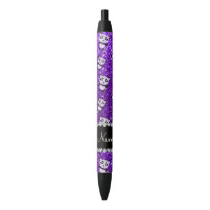 Bolígrafo De Tinta Negra Pandas púrpuras personalizadas del purpurina del