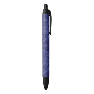 Bolígrafo De Tinta Negra Papel pintado floral azul de lujo del damasco