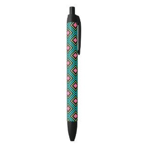 Bolígrafo De Tinta Negra Pastel Arcoíris Rombos Geométrico Negro Rosa Azul