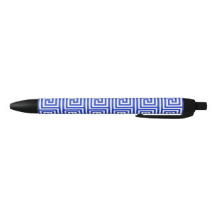 Bolígrafo De Tinta Negra Patrón azul de las cuadradas de la clave del meand