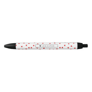 Bolígrafo De Tinta Negra Patrón caprichoso de corazones rojos personalizado