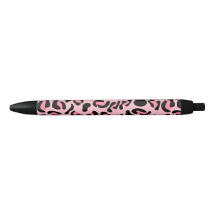 Bolígrafo De Tinta Negra Patrón de animal de leopardo rosa moderno
