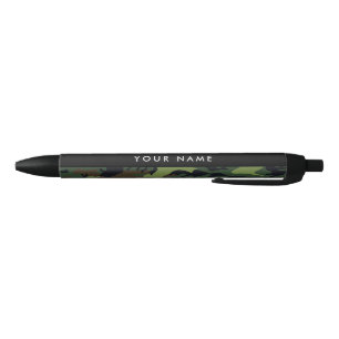 Bolígrafo De Tinta Negra Patrón de camuflaje verde, nombre, personalización