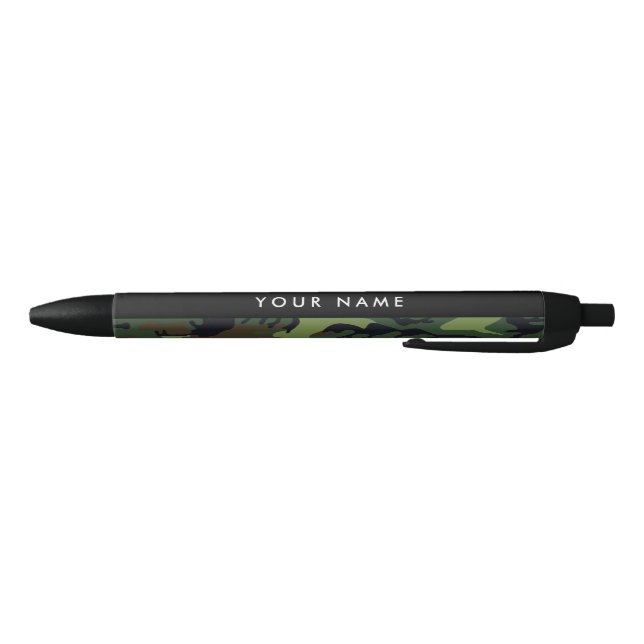 Bolígrafo De Tinta Negra Patrón de camuflaje verde, nombre, personalización (Parte de abajo)