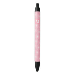 Bolígrafo De Tinta Negra Patrón de círculos rosados monograma