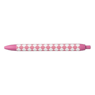 Bolígrafo De Tinta Negra Patrón de cuadros de diamante rosa blanco