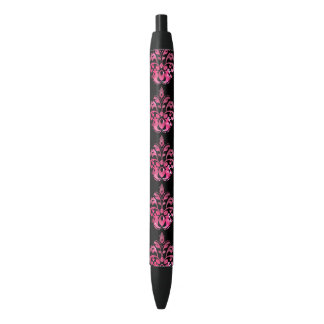 Bolígrafo De Tinta Negra Patrón de damasco de nebulosa rosa sobre negro