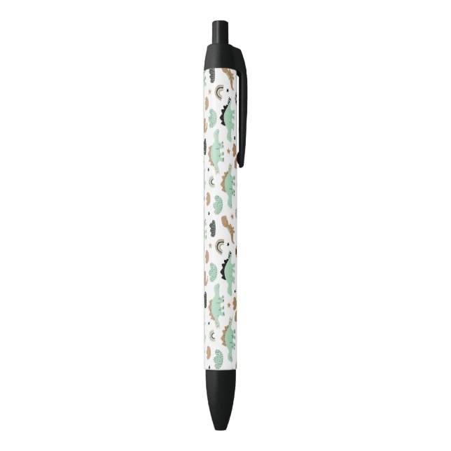 Bolígrafo De Tinta Negra Patrón de dinosaurio verde de menta (Parte inferior (Vertical))