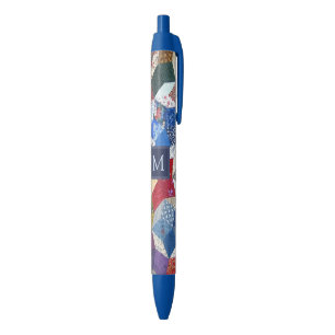 Bolígrafo De Tinta Negra Patrón de estrellas de patchwork decoupage Monogra