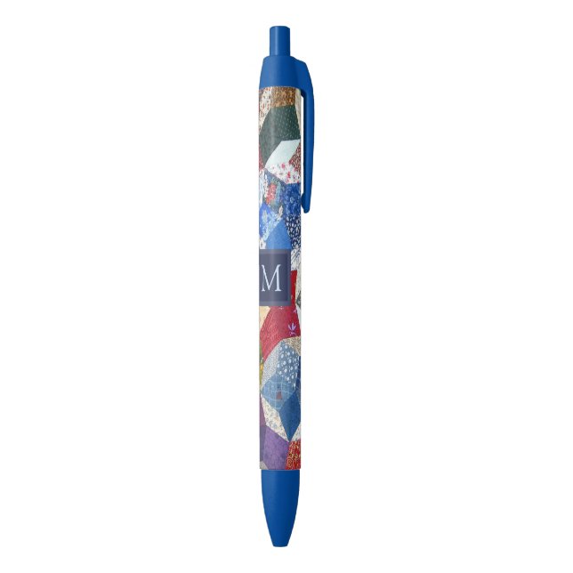 Bolígrafo De Tinta Negra Patrón de estrellas de patchwork decoupage Monogra (Parte inferior (Vertical))