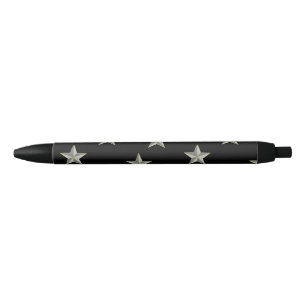 Bolígrafo De Tinta Negra Patrón de estrellas grises en negro