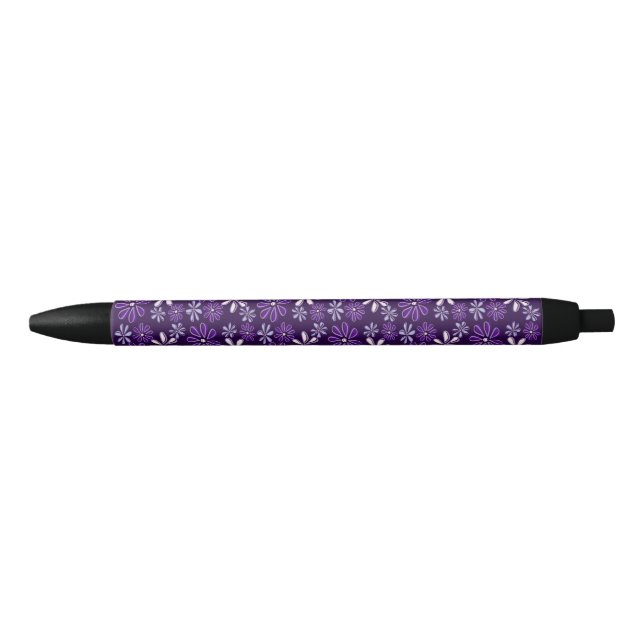Bolígrafo De Tinta Negra Patrón de flor botánica púrpura (Anverso)