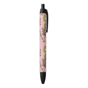 Bolígrafo De Tinta Negra Patrón de flor hippie y hondo retro rosa verde Y2K
