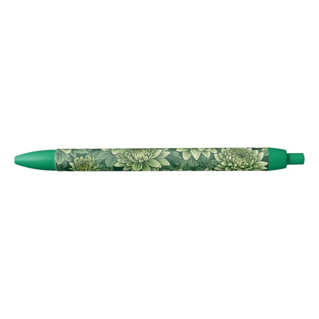 Bolígrafo De Tinta Negra Patrón de flor verde crisantemo (Anverso)