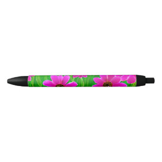 Bolígrafo De Tinta Negra Patrón de flor verde y rosa brillante
