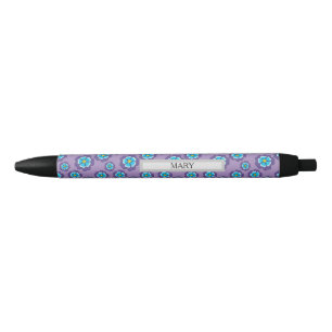 Bolígrafo De Tinta Negra Patrón de flores azules violetas
