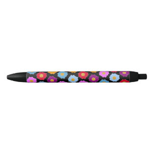 Bolígrafo De Tinta Negra Patrón de flores coloridas