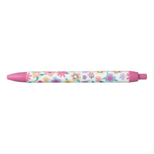 Bolígrafo De Tinta Negra Patrón de flores de primavera coloridas