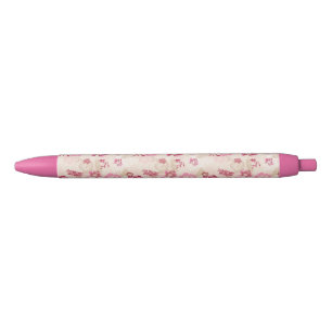 Bolígrafo De Tinta Negra Patrón de flores modernas rosadas lindas
