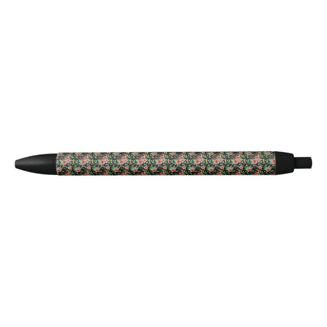 Bolígrafo De Tinta Negra Patrón de flores rosadas florales-235 (Anverso)