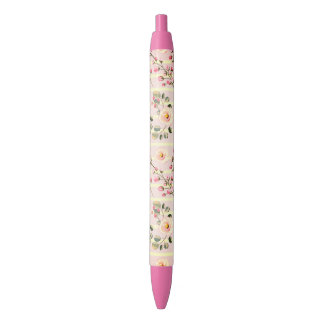 Bolígrafo De Tinta Negra Patrón de franja floral rosa suave