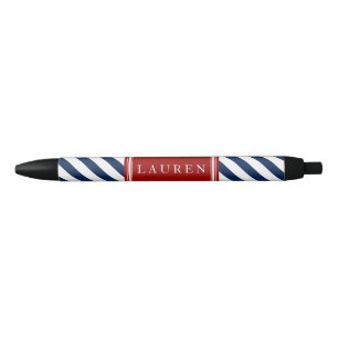 Bolígrafo De Tinta Negra Patrón de franjas azul y roja