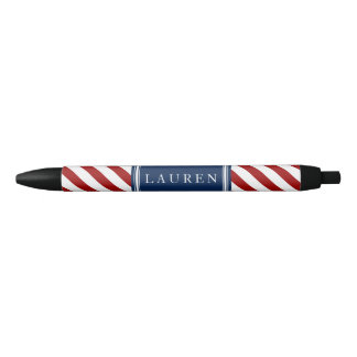 Bolígrafo De Tinta Negra Patrón de franjas rojas y azules