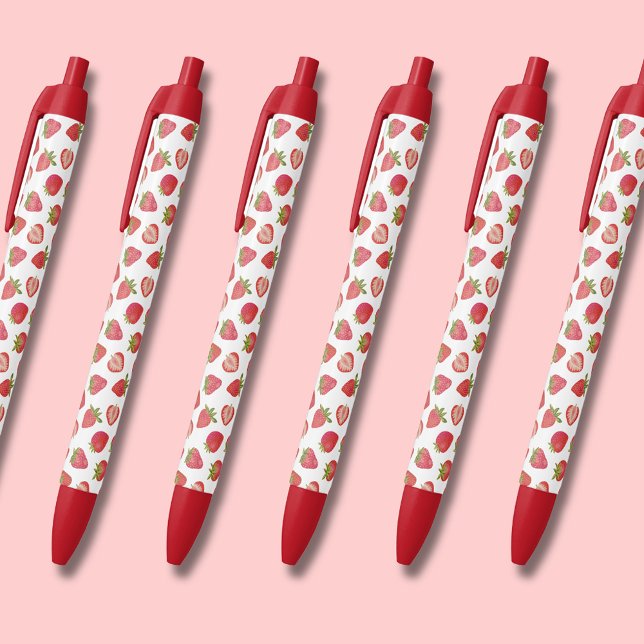 Bolígrafo De Tinta Negra Patrón de fresa (Cute strawberry pens, perfect for back to school, home office or kids party favors.)