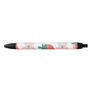 Bolígrafo De Tinta Negra Patrón de fresa y flor
