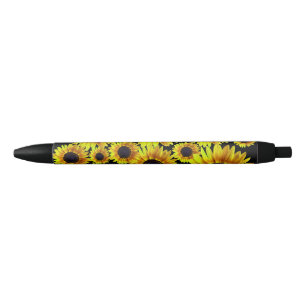 Bolígrafo De Tinta Negra Patrón de girasol amarillo brillante