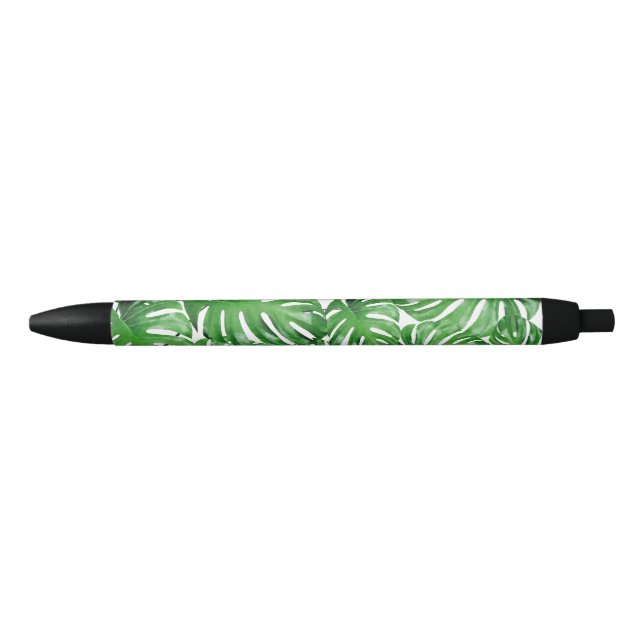 Bolígrafo De Tinta Negra Patrón de hojas de monstera tropical acuarela (Anverso)