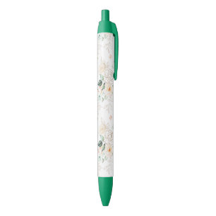 Bolígrafo De Tinta Negra Patrón de jardín floral Rosa