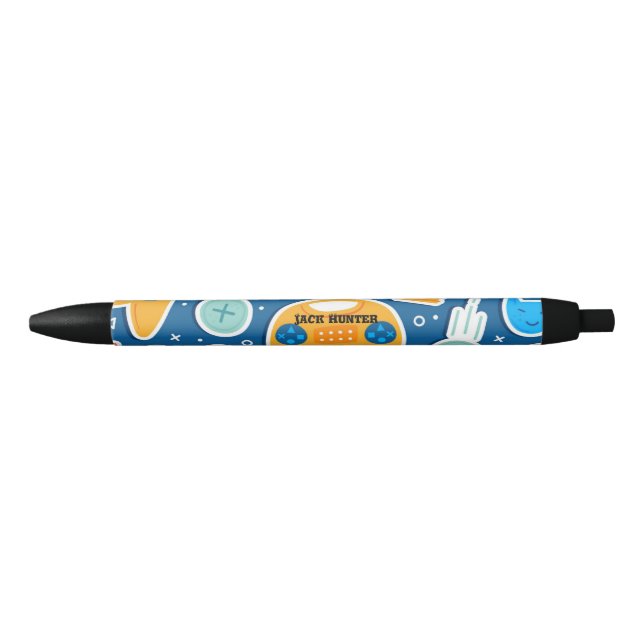 Bolígrafo De Tinta Negra Patrón de juego de video azul Gamers Personalizado (Anverso)