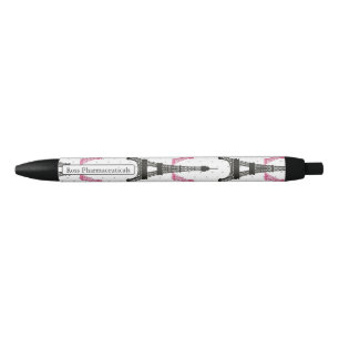 Bolígrafo De Tinta Negra Patrón de la Torre Eiffel de la Moda Rosa Monogram