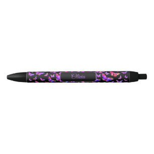 Bolígrafo De Tinta Negra Patrón de mariposa bonito Purple Personalizado