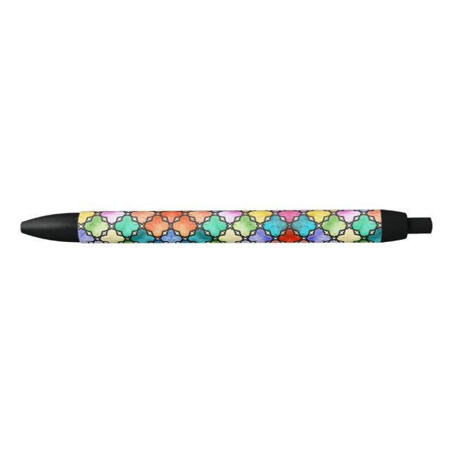 Bolígrafo De Tinta Negra Patrón de mosaico del arco iris (Anverso)