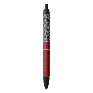 Bolígrafo De Tinta Negra Patrón de nombre personalizado de leopardo rojo gr