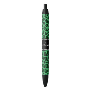 Bolígrafo De Tinta Negra Patrón de nombre personalizado de leopardo verde
